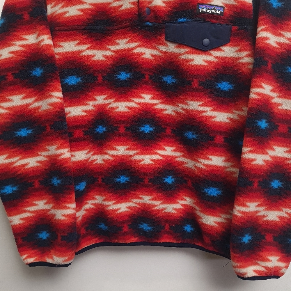 Patagonia Synchilla Snap-T Fleece Pullover Red Wild Desert Aztec Women's Size S - Picture 3 of 15